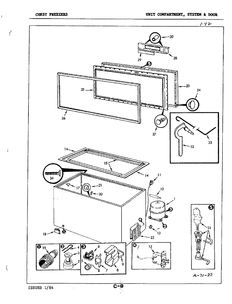 UNIT COMPARTMENT & SYSTEM, DOOR Diagram and Parts List for C15DAB EY74A Admiral Freezer