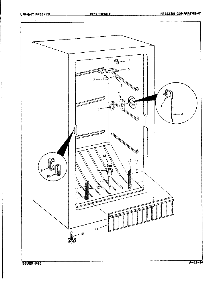 FREEZER COMPARTMENT Diagram and Parts List for DF17BCLWHT  Admiral Freezer