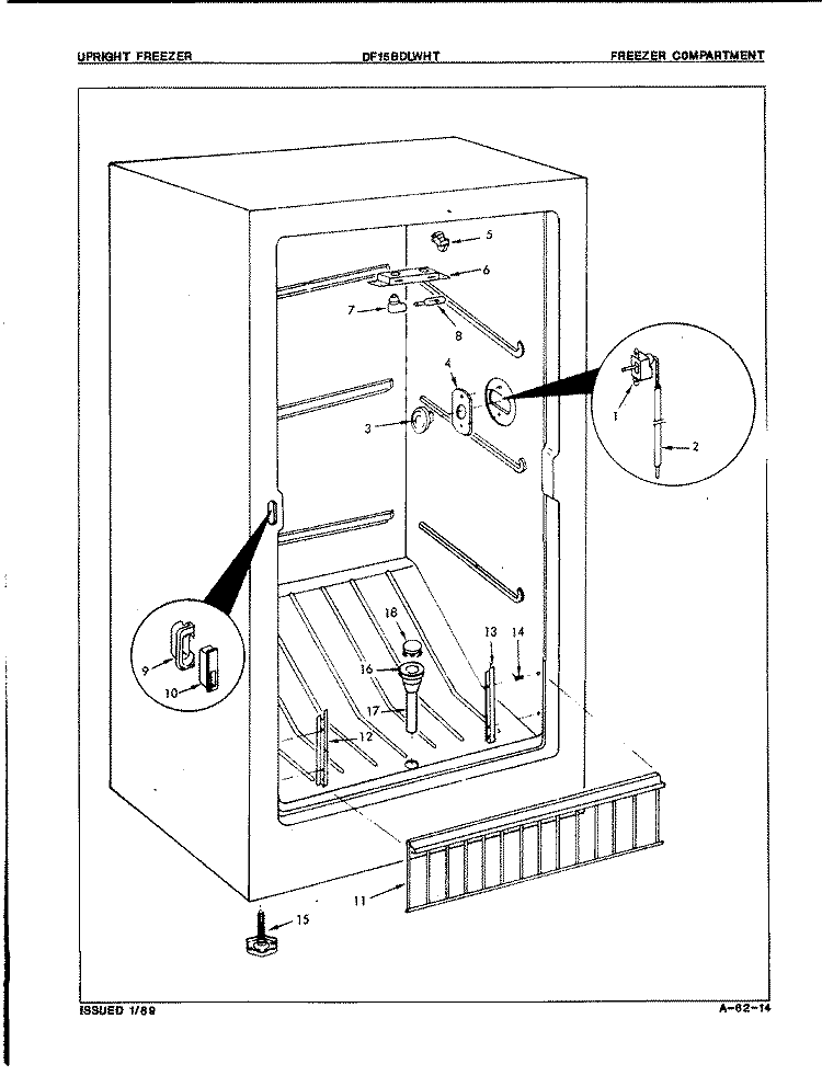 FREEZER COMPARTMENT Diagram and Parts List for DF15BDLWHT 8V004 Admiral Freezer
