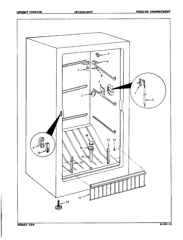 FREEZER COMPARTMENT Diagram and Parts List for DF20BCLWHT  Admiral Freezer
