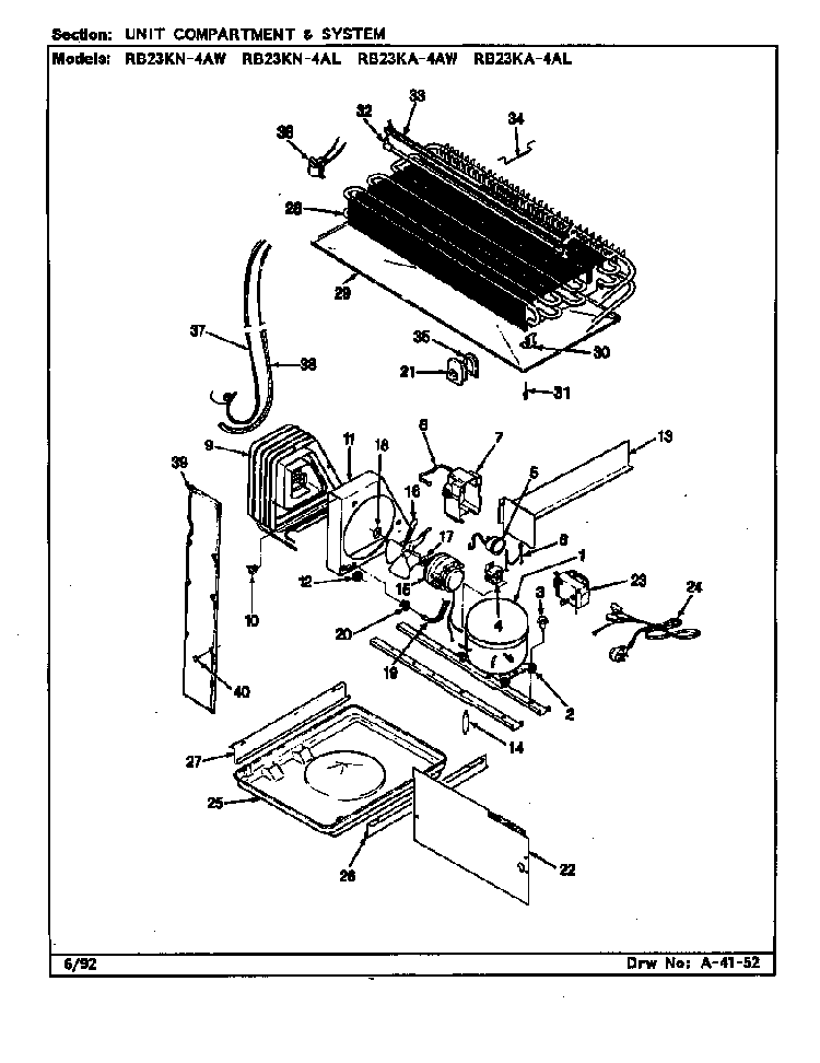 Unit Compartment & System Diagram and Parts List for RB23KA-4AW BG97C Magic Chef Refrigerator