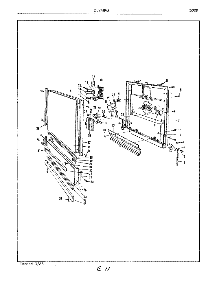 DOOR Diagram and Parts List for DC24H6A  Maytag Dishwasher