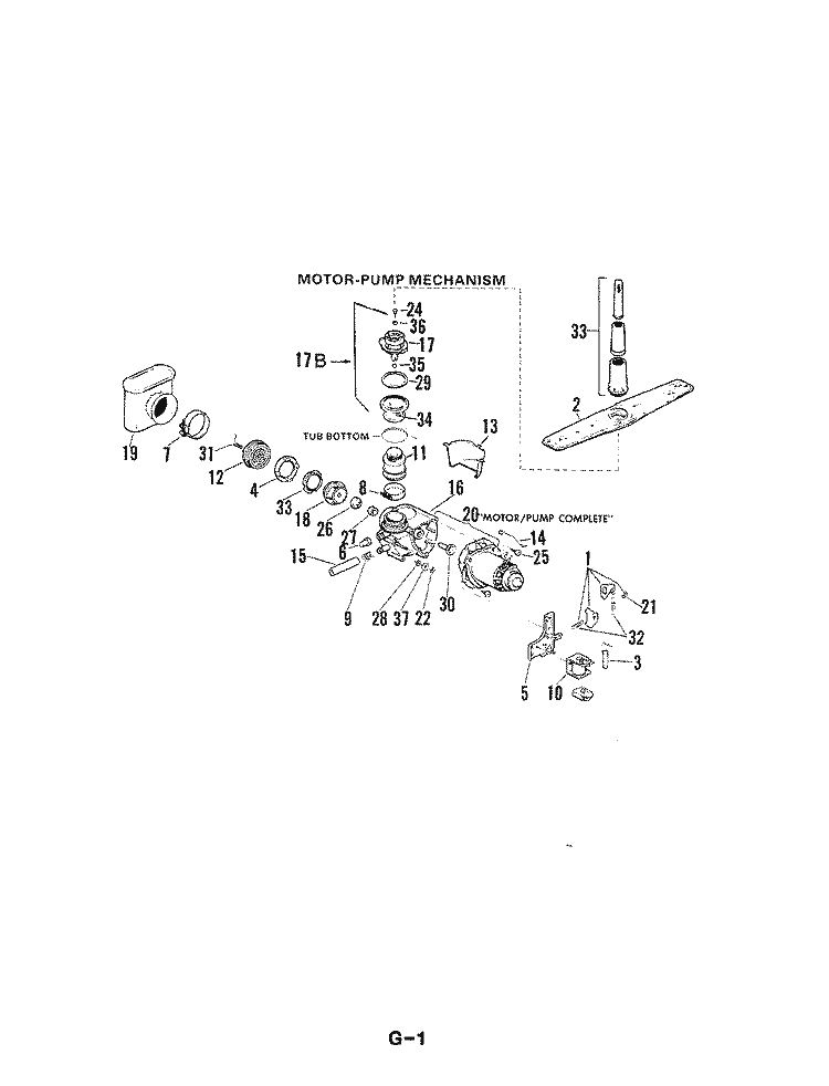 MOTOR & PUMP Diagram and Parts List for DU100B-01  Magic Chef Dishwasher
