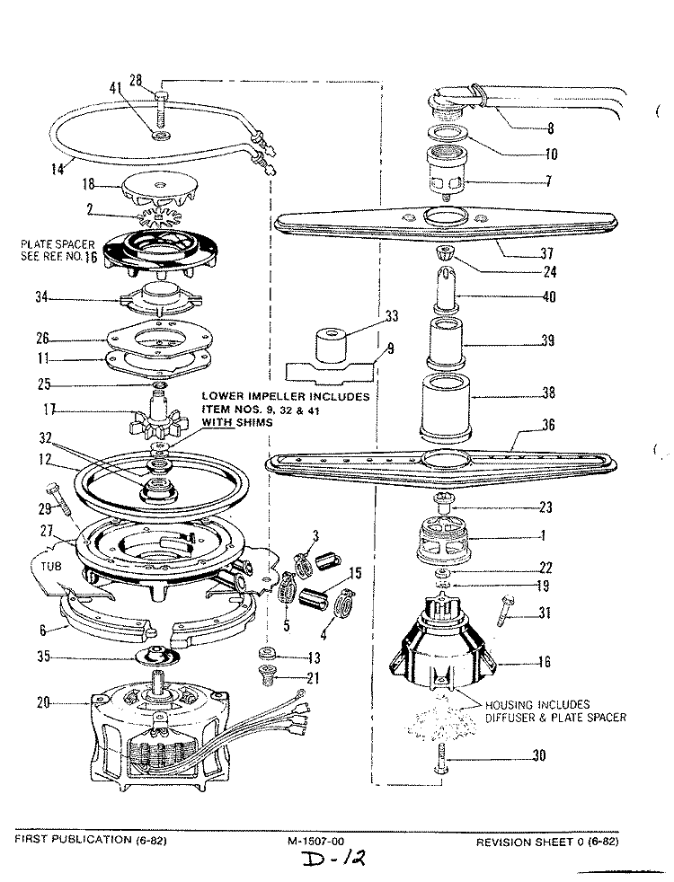 MOTOR, HEATER & SPRAY ARM Diagram and Parts List for DU25B-  Admiral Dishwasher