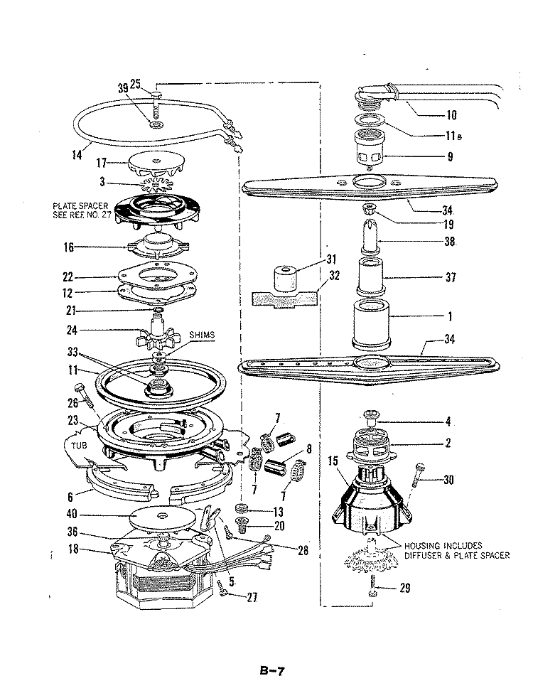 MOTOR & PUMP Diagram and Parts List for DU24D6AC  Maytag Dishwasher