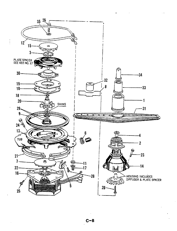 MOTOR & PUMP Diagram and Parts List for DU24D2AC-1  Maytag Dishwasher