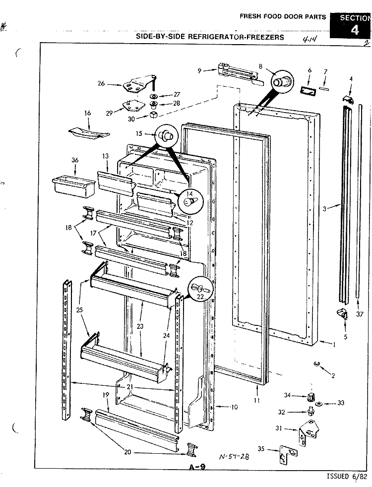 FRESH FOOD DOOR Diagram and Parts List for RND22AA-3A 2L48A Admiral Refrigerator