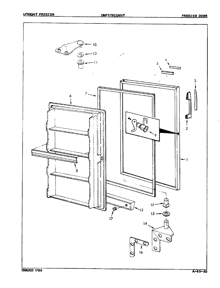 FREEZER DOOR Diagram and Parts List for DNF17BCLWHT 8V011 Maytag Freezer