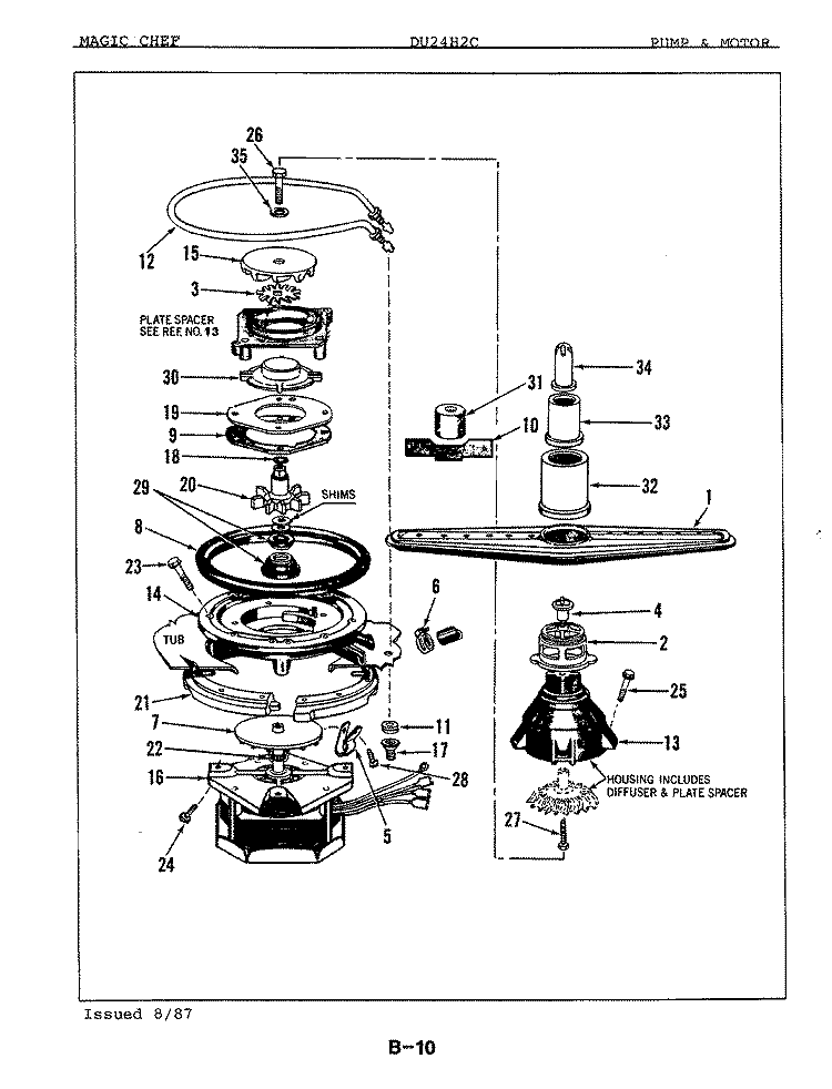 PUMP & MOTOR Diagram and Parts List for DU24H2C  Maytag Dishwasher