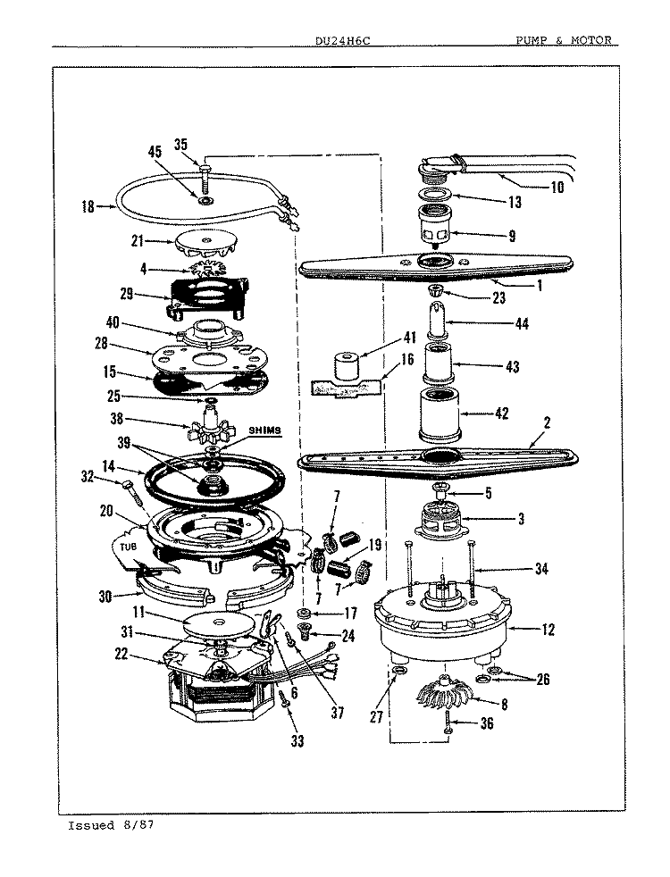 PUMP & MOTOR Diagram and Parts List for DU24H6C  Maytag Dishwasher