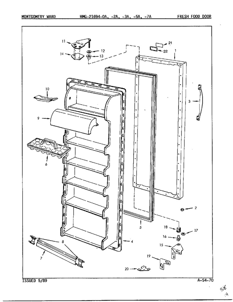 Fresh Food Door Diagram and Parts List for 21694A  Admiral Refrigerator