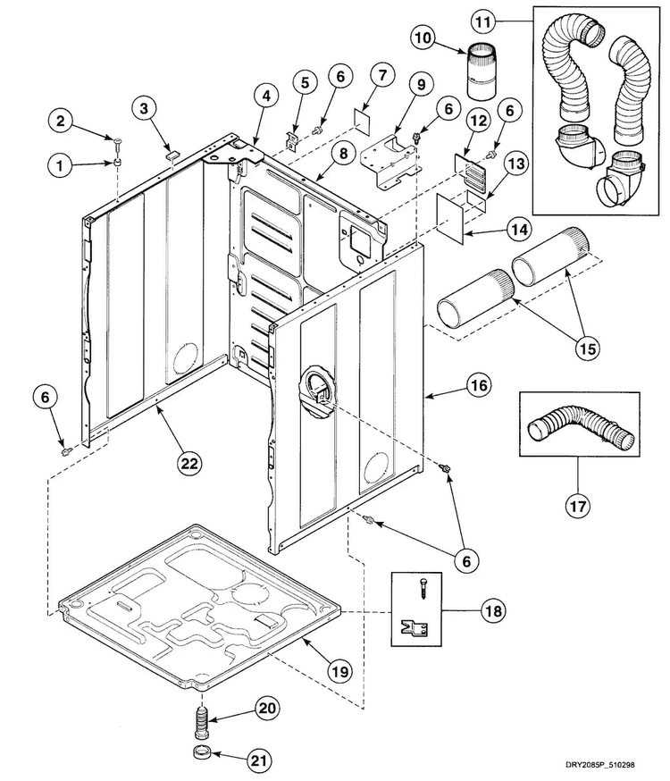 Cabinet Diagram and Parts List for SDE907WF1500  Speed Queen Dryer