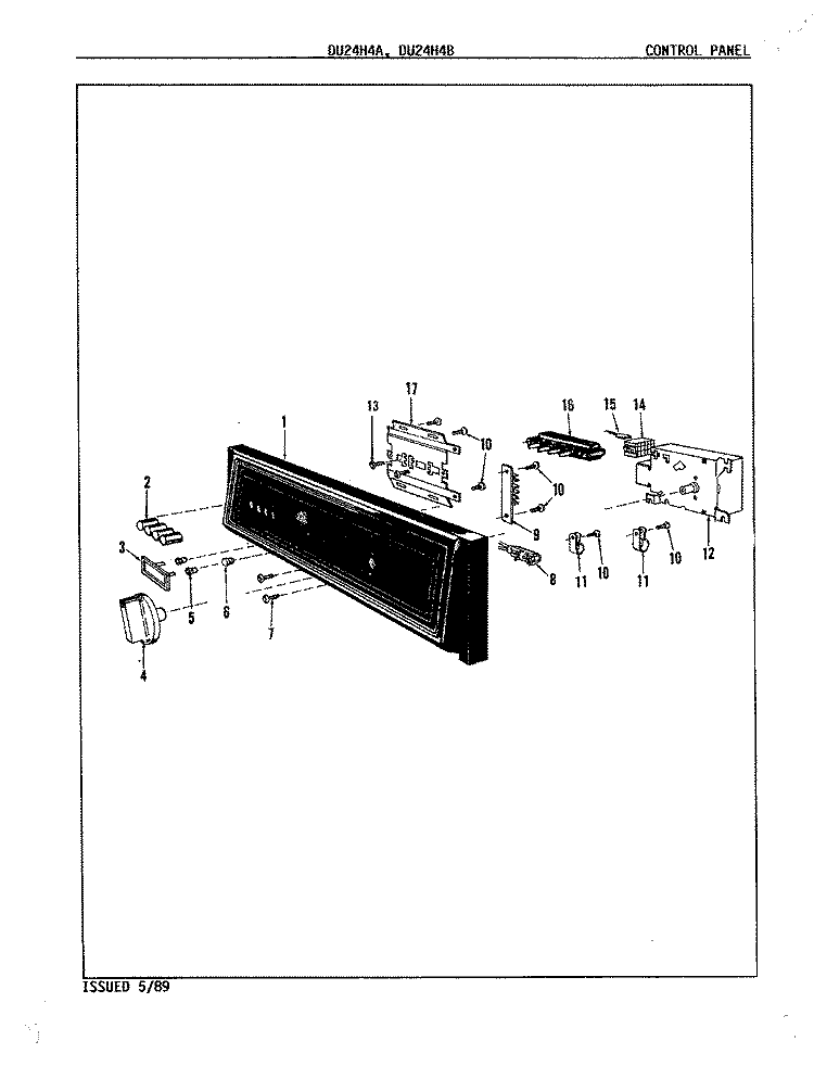 CONTROL PANEL Diagram and Parts List for DU24H4A  Maytag Dishwasher