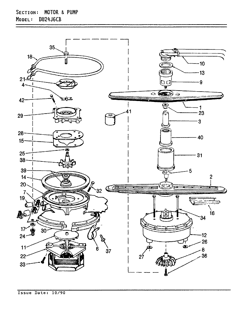 MOTOR & PUMP Diagram and Parts List for DU24J6CB  Maytag Dishwasher