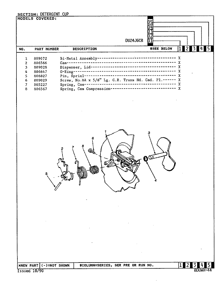 DETERGENT CUP Diagram and Parts List for DU24J6CB  Maytag Dishwasher