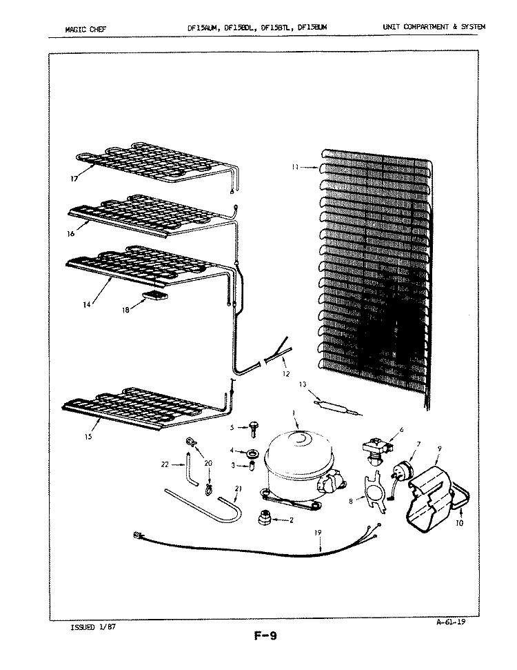 UNIT COMPARTMENT & SYSTEM Diagram and Parts List for DF15AUMALT  Hardwick Freezer