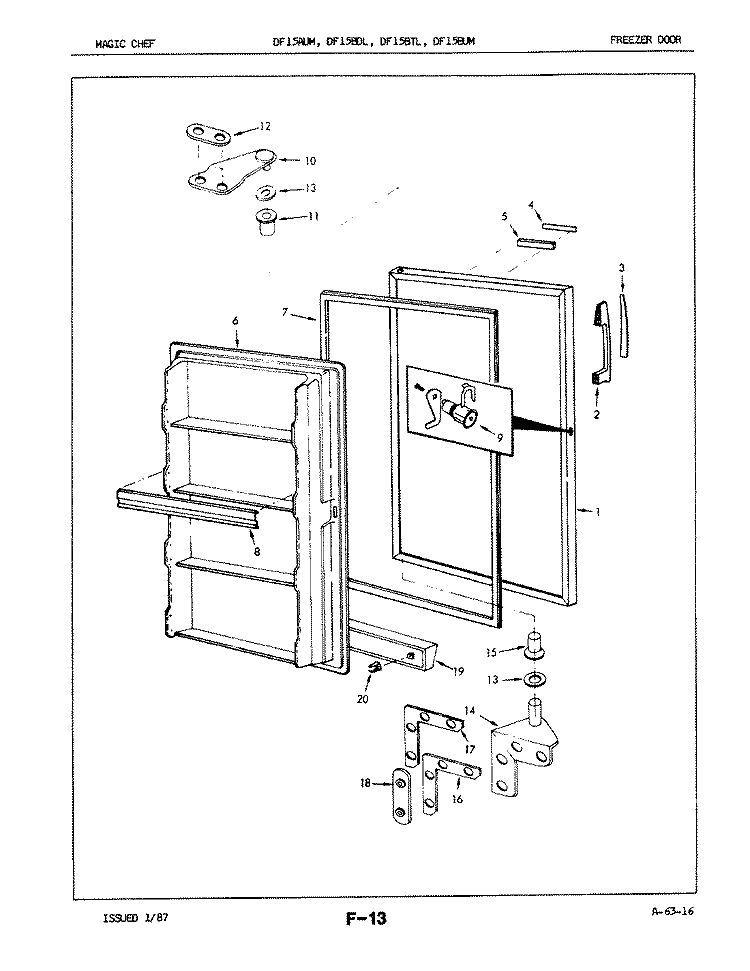 FREEZER DOOR Diagram and Parts List for DF15AUMALT  Hardwick Freezer