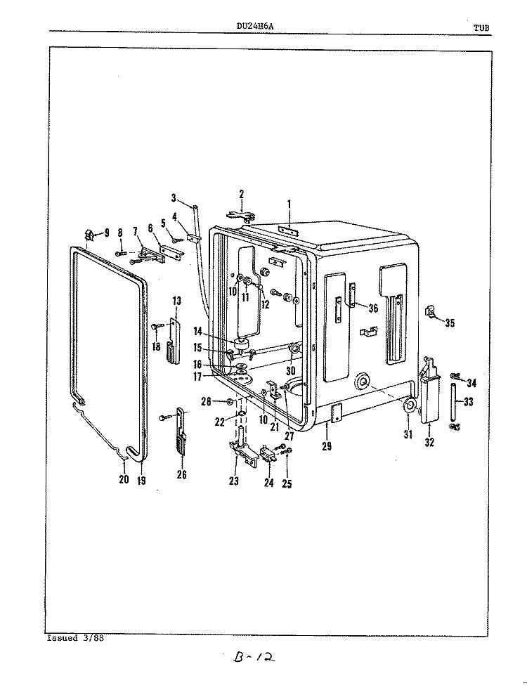 TUB Diagram and Parts List for DU24H6A  Maytag Dishwasher