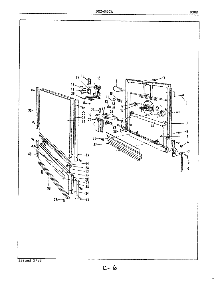 DOOR Diagram and Parts List for DU24H6CA  Maytag Dishwasher
