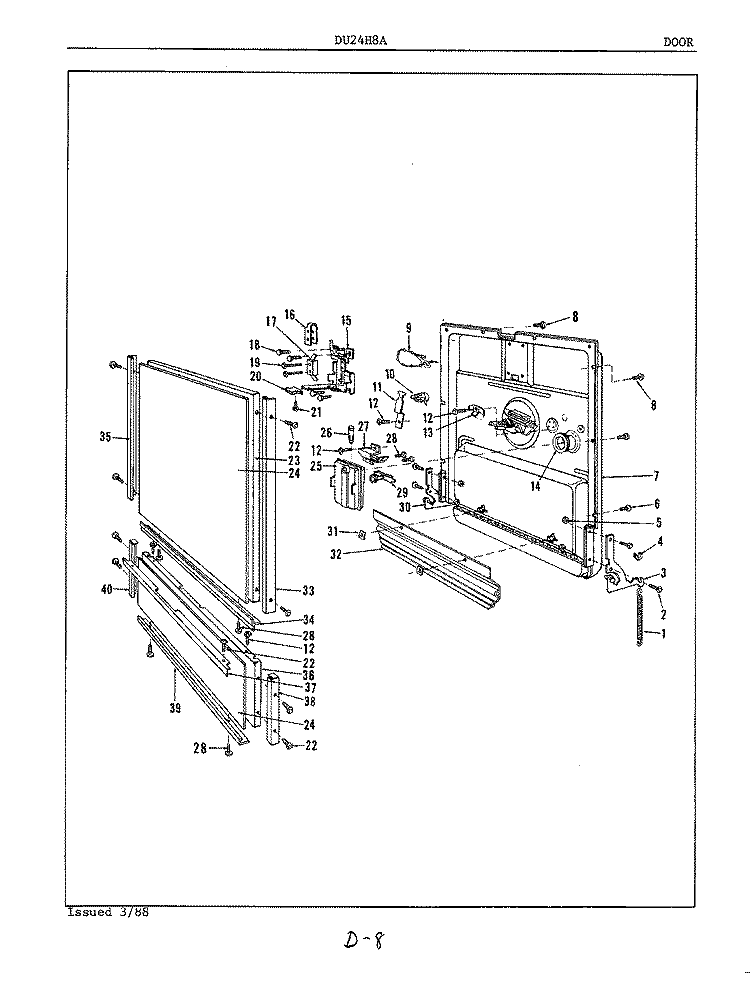 DOOR Diagram and Parts List for DU24H8A  Maytag Dishwasher