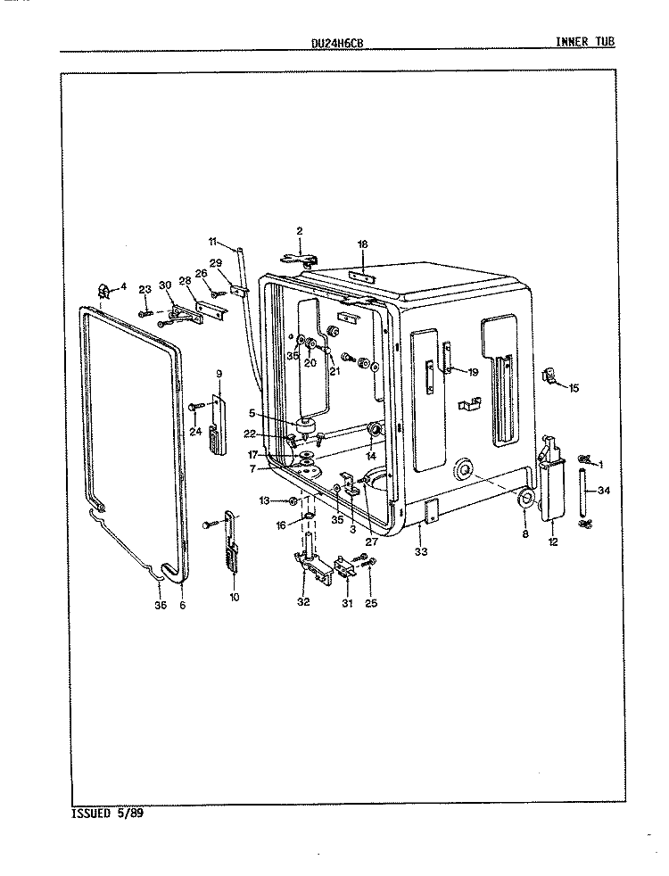 INNER TUB Diagram and Parts List for DU24H6CB  Magic Chef Dishwasher