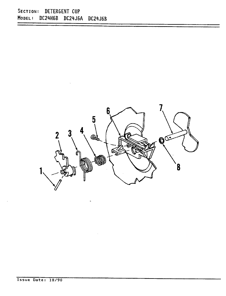 DETERGENT CUP Diagram and Parts List for DC24J6A  Maytag Dishwasher