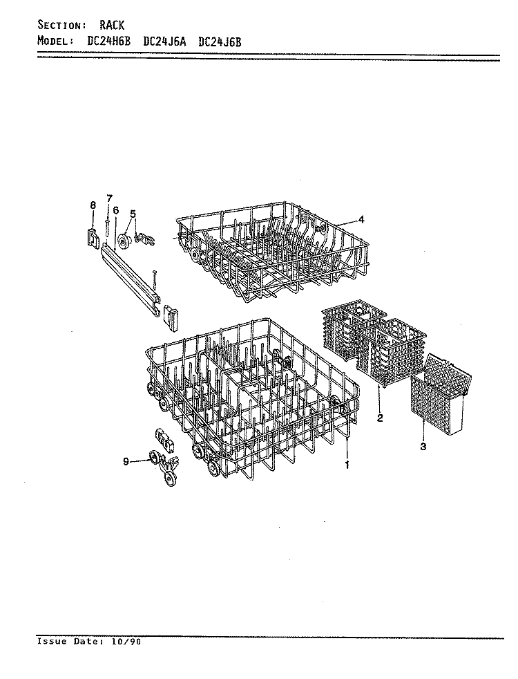 RACK Diagram and Parts List for DC24J6A  Maytag Dishwasher