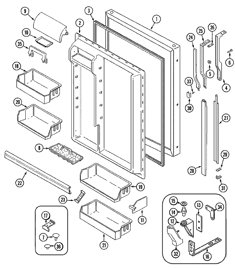FRESH FOOD DOOR Diagram and Parts List for RB214TM  Amana Refrigerator