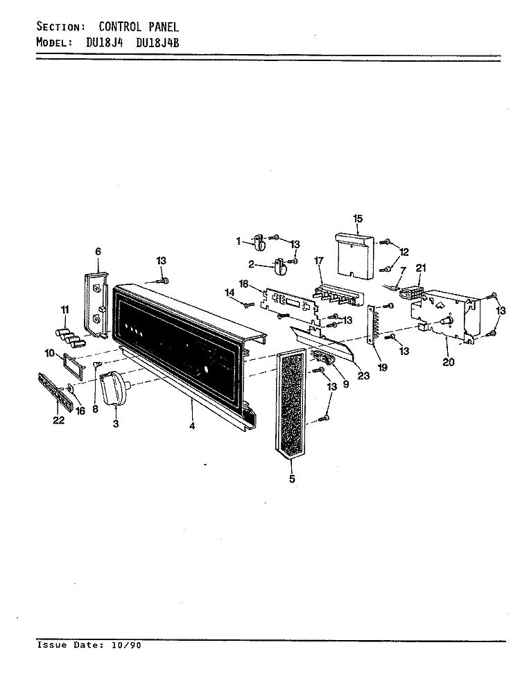 CONTROL PANEL (DU18J4 / DU18J4B) Diagram and Parts List for DU18J4B  Maytag Dishwasher