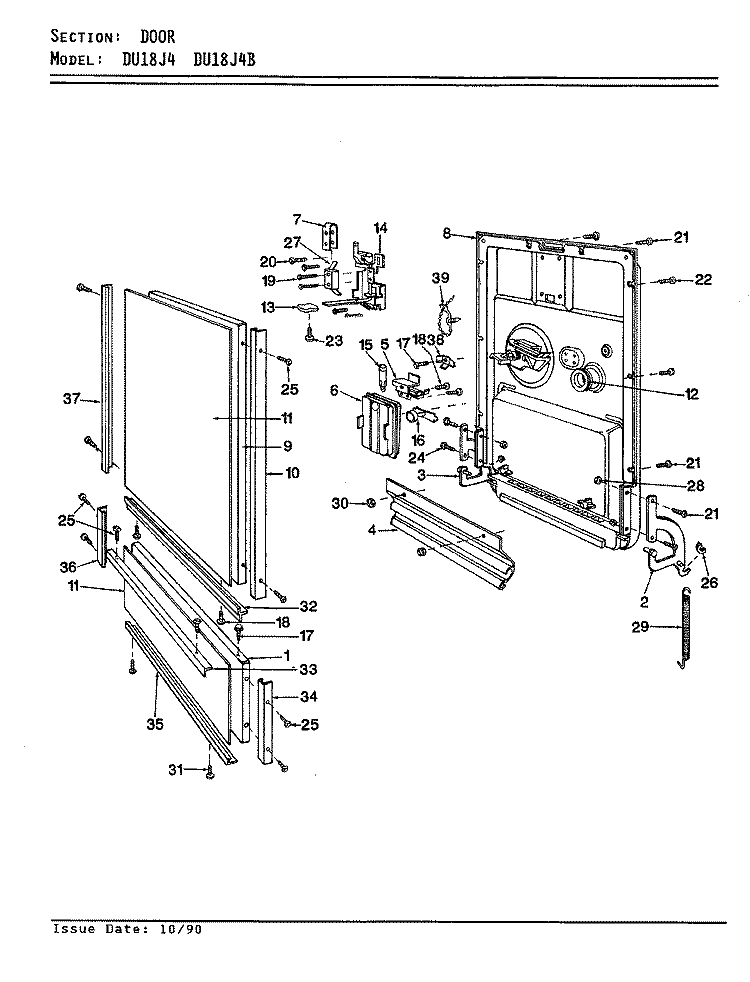 DOOR (DU18J4 / DU18J4B) Diagram and Parts List for DU18J4B  Maytag Dishwasher