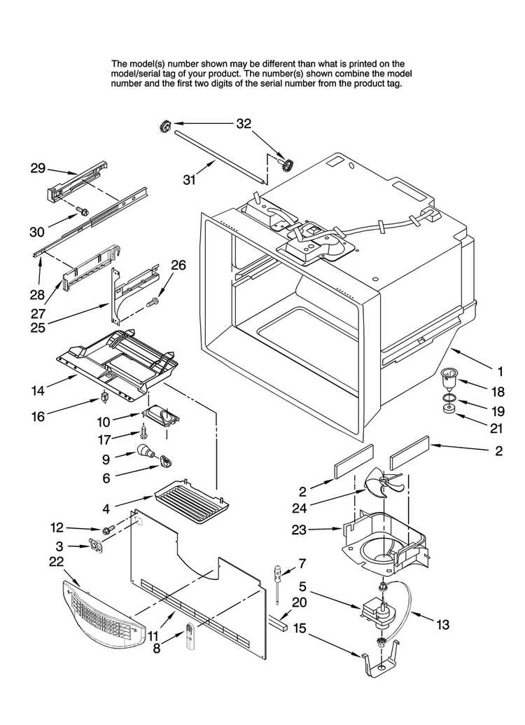 Freezer Liner Parts Diagram and Parts List for JFC2070KRS12  Jenn-Air Refrigerator
