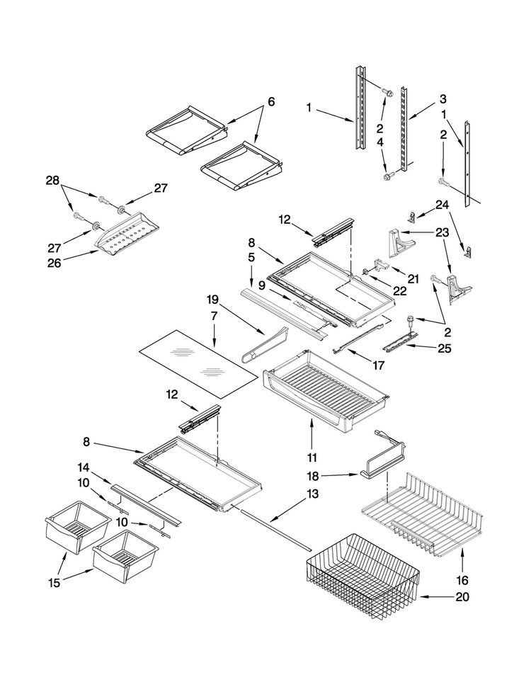 Shelf Parts Diagram and Parts List for AB2225PEKS8  Amana Refrigerator