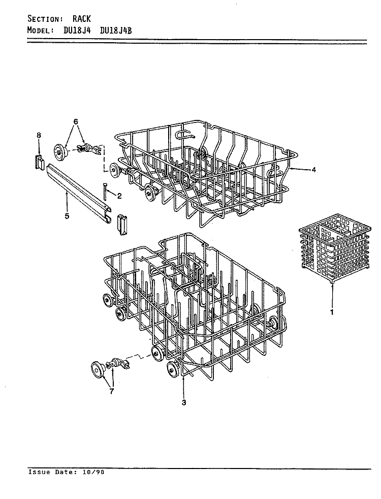 RACK (DU18J4 / DU18J4B) Diagram and Parts List for DU18J4B  Maytag Dishwasher