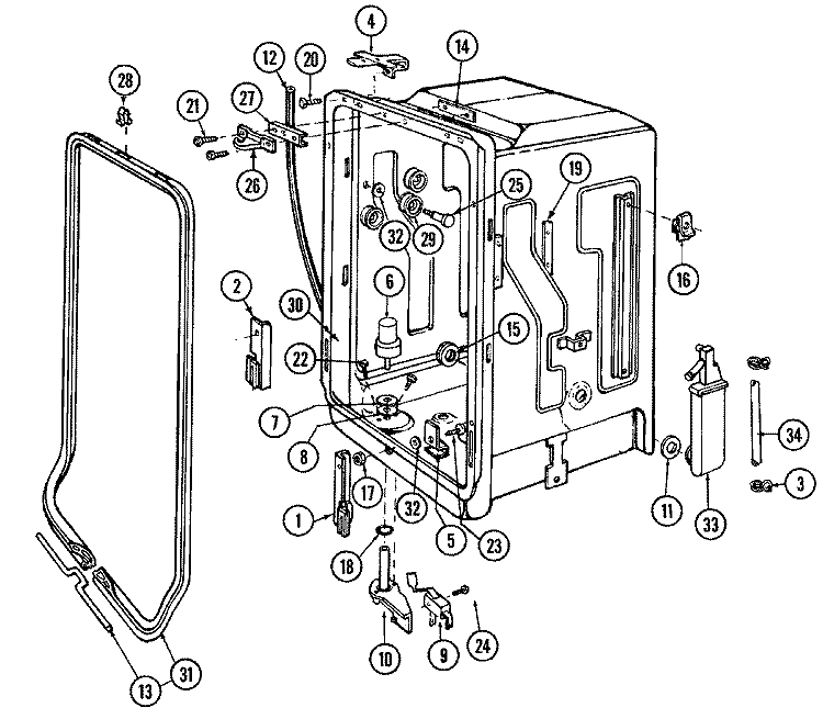 TUB (DU18J4C) Diagram and Parts List for DU18J4C  Maytag Dishwasher