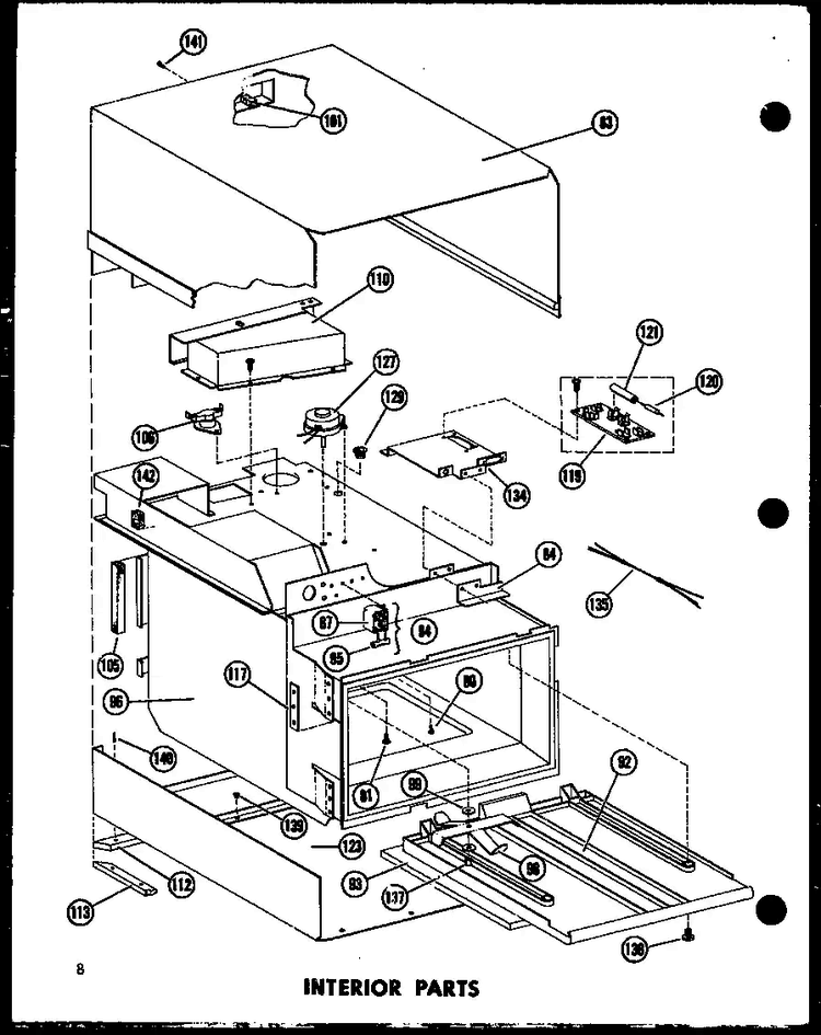 Interior Parts Diagram and Parts List for RC7A-D P72651-2M Amana Microwave