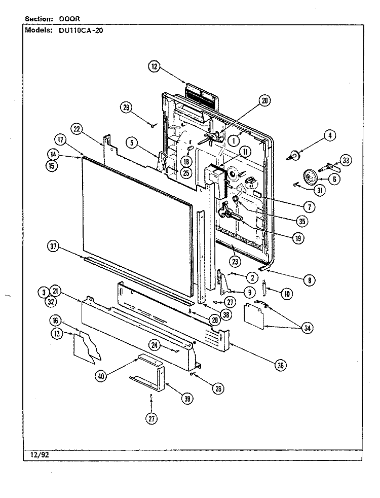 DOOR Diagram and Parts List for DU110CA-20  Magic Chef Dishwasher