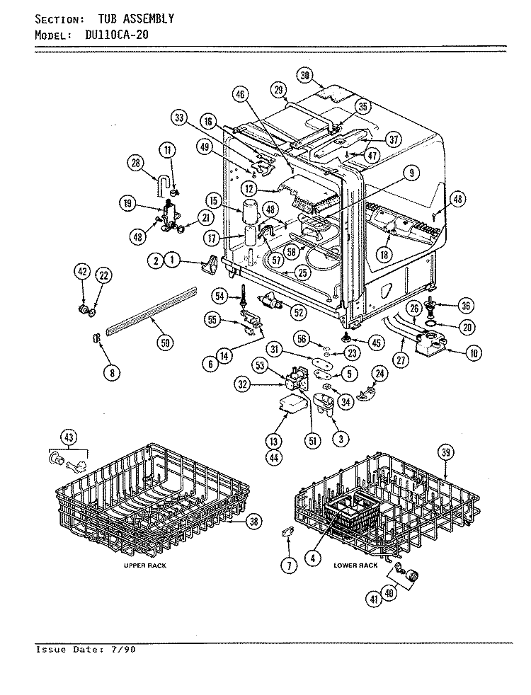 TUB ASSEMBLY Diagram and Parts List for DU110CA-20  Magic Chef Dishwasher