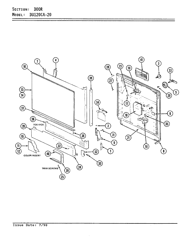 DOOR Diagram and Parts List for DU120CA-20  Magic Chef Dishwasher