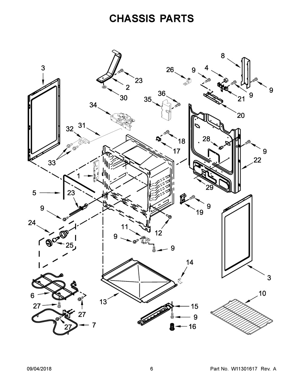 Chassis Parts Diagram and Parts List for AER6603SFS2  Maytag Range
