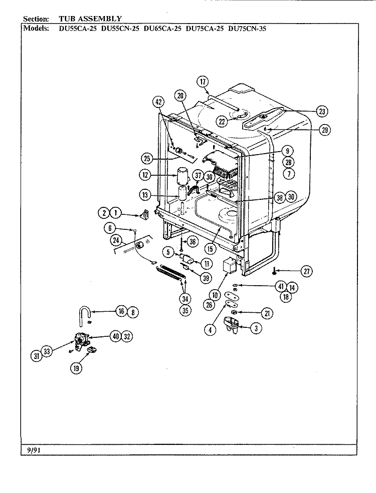 TUB ASSEMBLY (DU55CA / CN - 25 DU65CA - 25) Diagram and Parts List for DU65CA-25  Magic Chef Dishwasher
