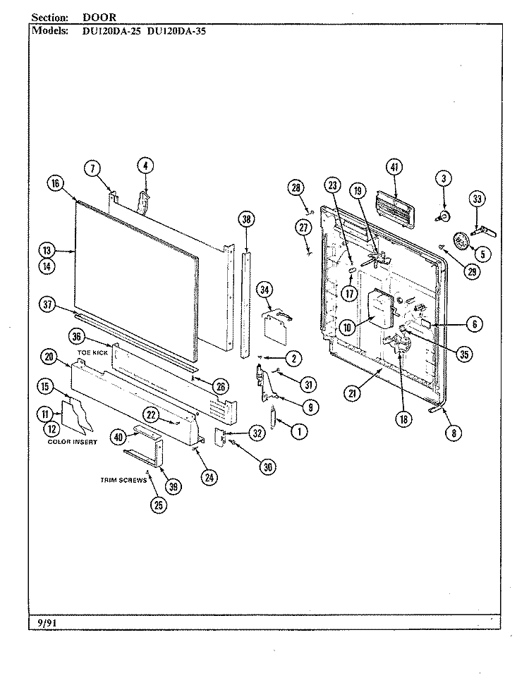 DOOR Diagram and Parts List for DU120DA-35  Magic Chef Dishwasher