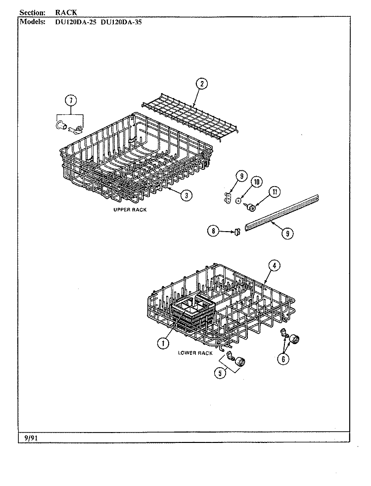 RACK Diagram and Parts List for DU120DA-35  Magic Chef Dishwasher