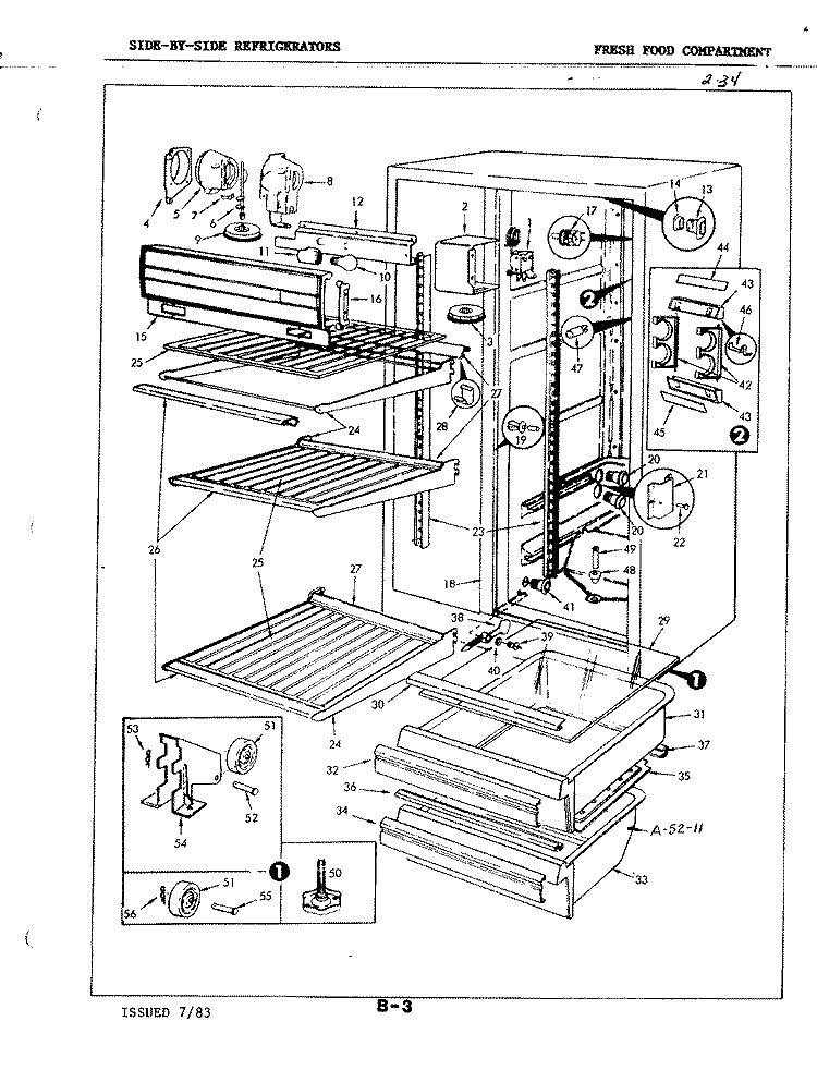 FRESH FOOD COMPARTMENT Diagram and Parts List for RND22AA-3A 3M53B Admiral Refrigerator