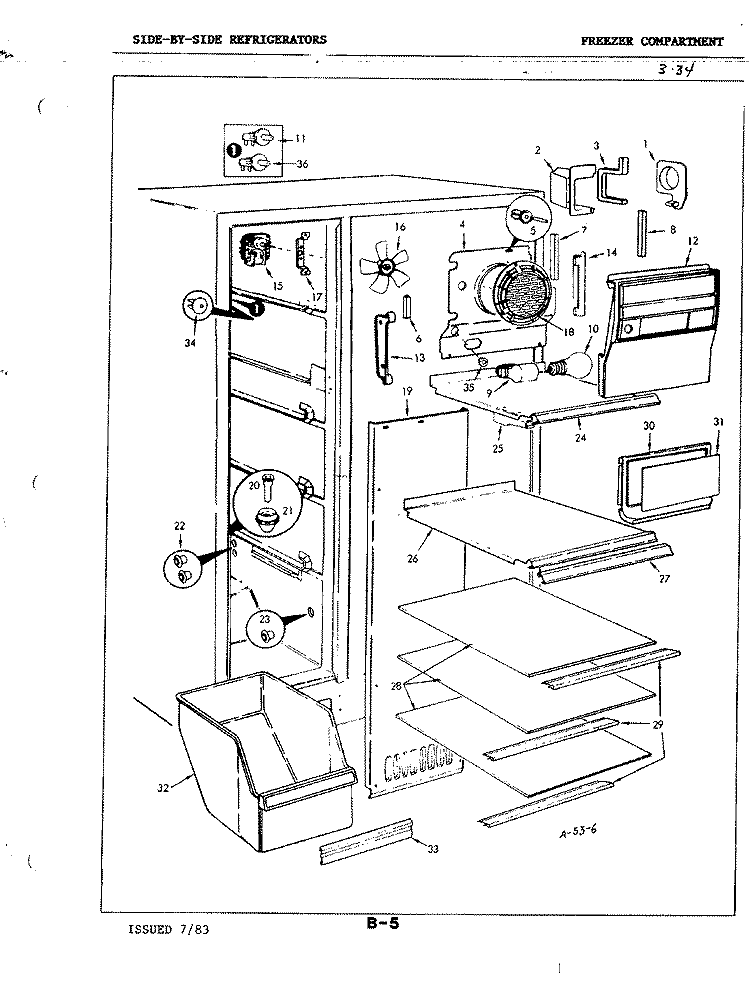 FREEZER COMPARTMENT Diagram and Parts List for RND22AA-3A 3M53B Admiral Refrigerator