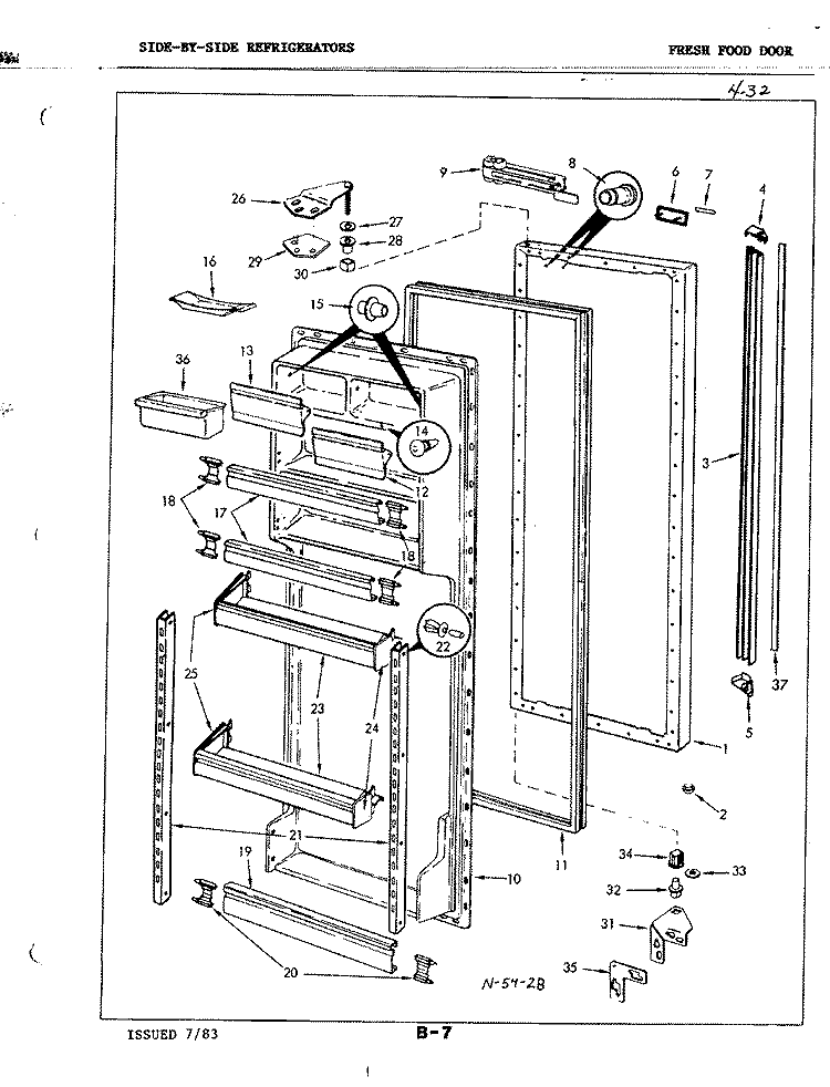 FRESH FOOD DOOR Diagram and Parts List for RND22AA-3A 3M53B Admiral Refrigerator