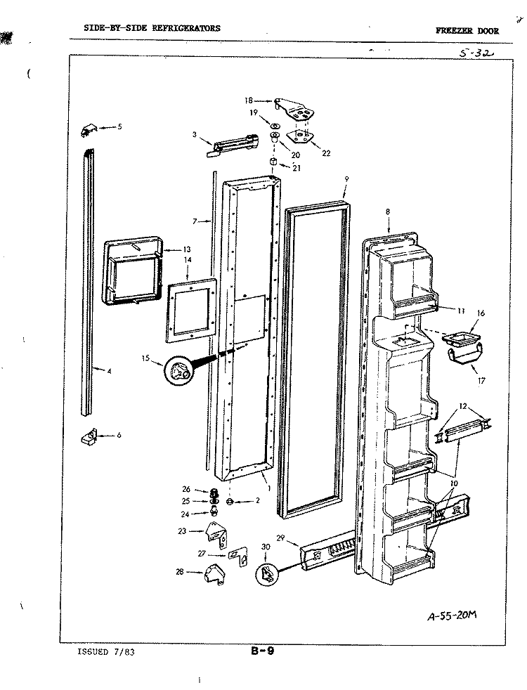 FREEZER DOOR Diagram and Parts List for RND22AA-3A 3M53B Admiral Refrigerator