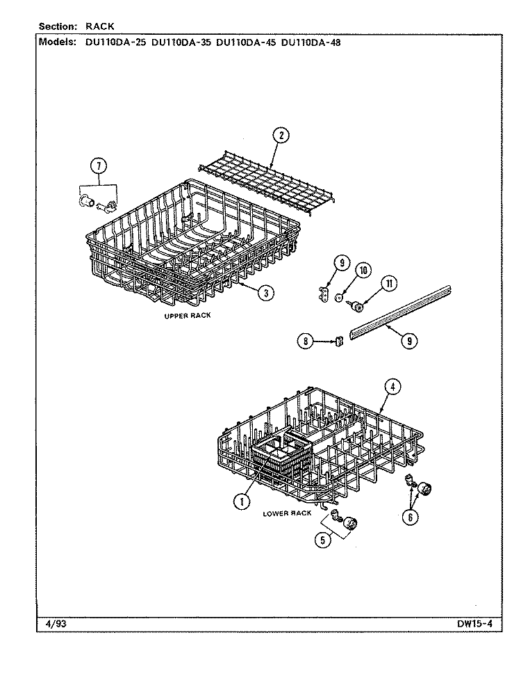 RACK Diagram and Parts List for DU110DA-48  Magic Chef Dishwasher
