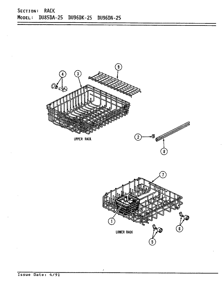 RACK Diagram and Parts List for DU96DK-25  Magic Chef Dishwasher