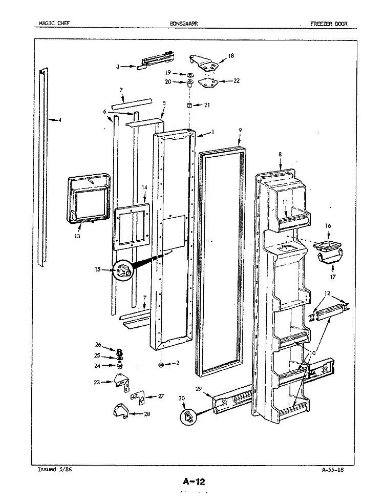 FREEZER DOOR Diagram and Parts List for BDNS24A9RA 4N49B Maytag Refrigerator