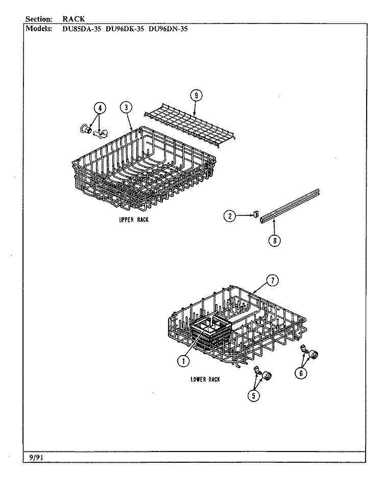 RACK Diagram and Parts List for DU96DN-35  Magic Chef Dishwasher